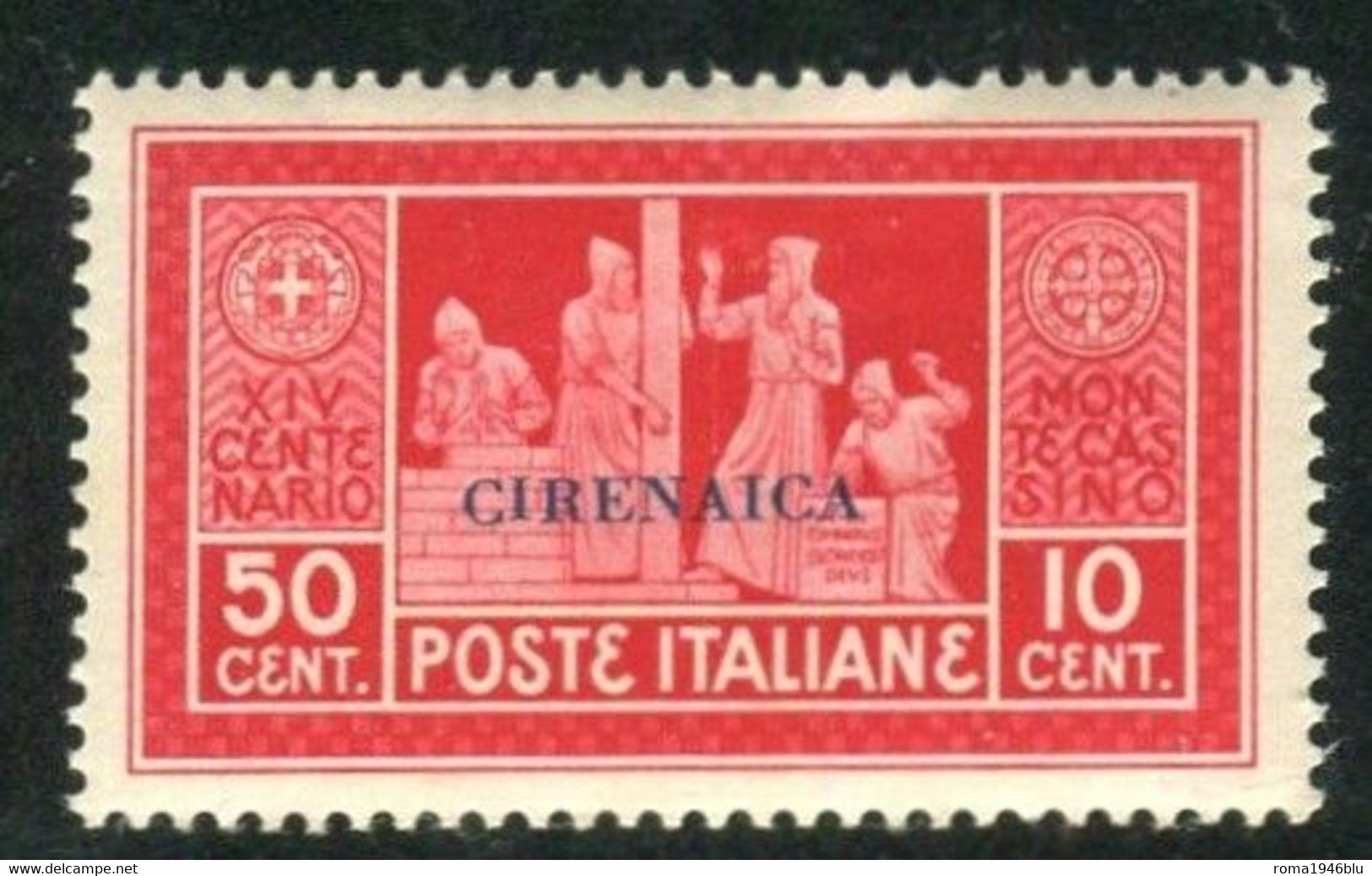 CIRENAICA 1929 MONTECASSINO 50 C. + 10 C. ** MNH CENTRATO - Cirenaica