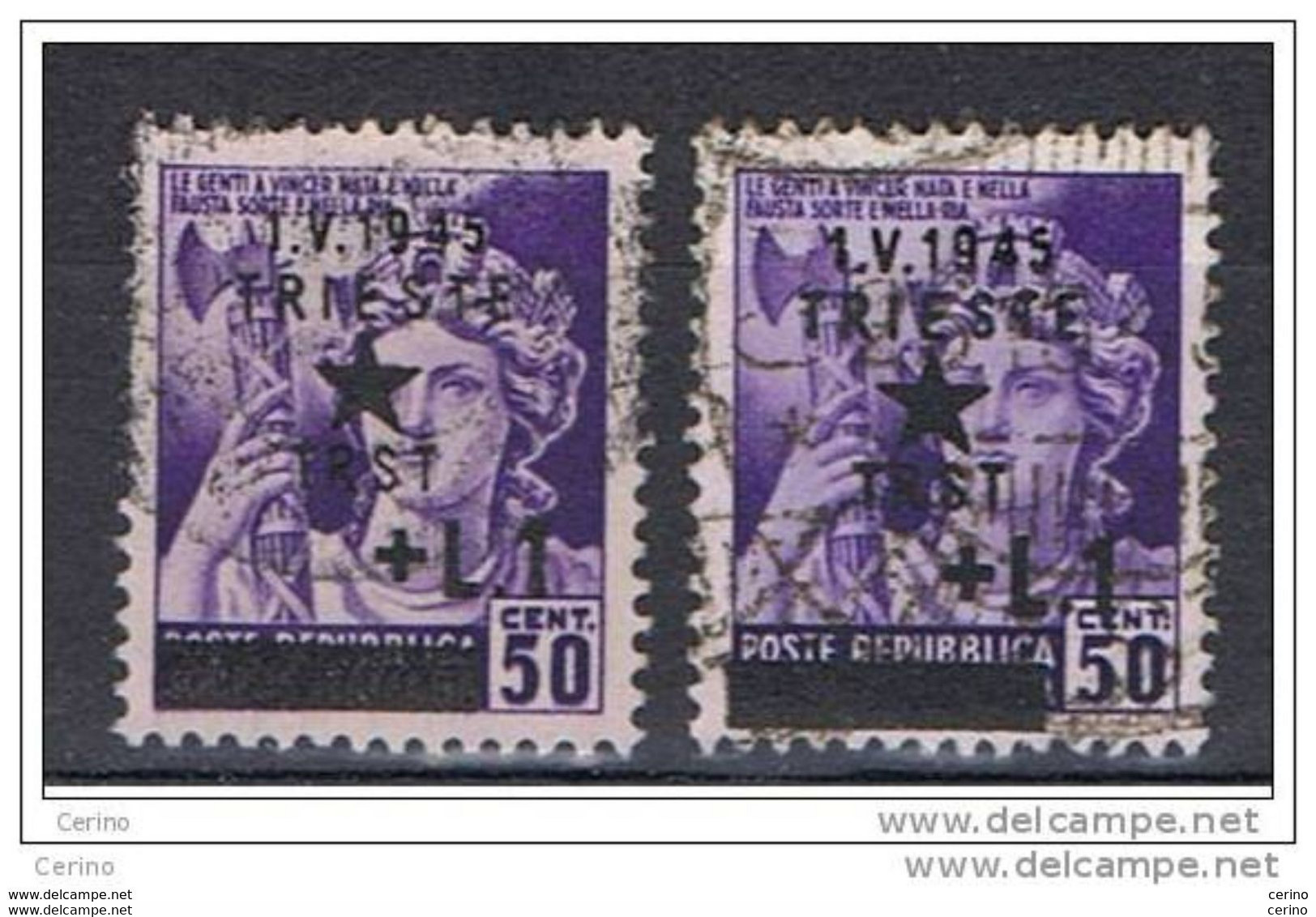 TRIESTE:  1945  OCCUPAZ.  JUGOSLAVA  -  £.1 // 50 C. VIOLETTO  US. -  RIPETUTO  2  VOLTE  -  SASS. 4 - Jugoslawische Bes.: Triest