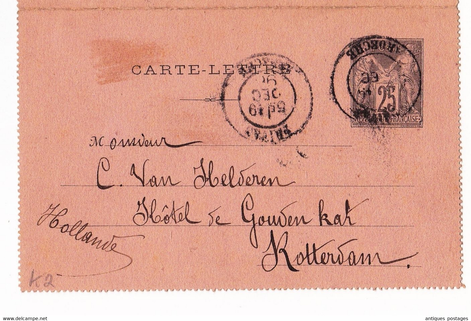 Entier Postal1898 Privas Ardèche Type Sage Rotterdam Hollande Pays Bas Philatélie Timbre - Cartoline-lettere
