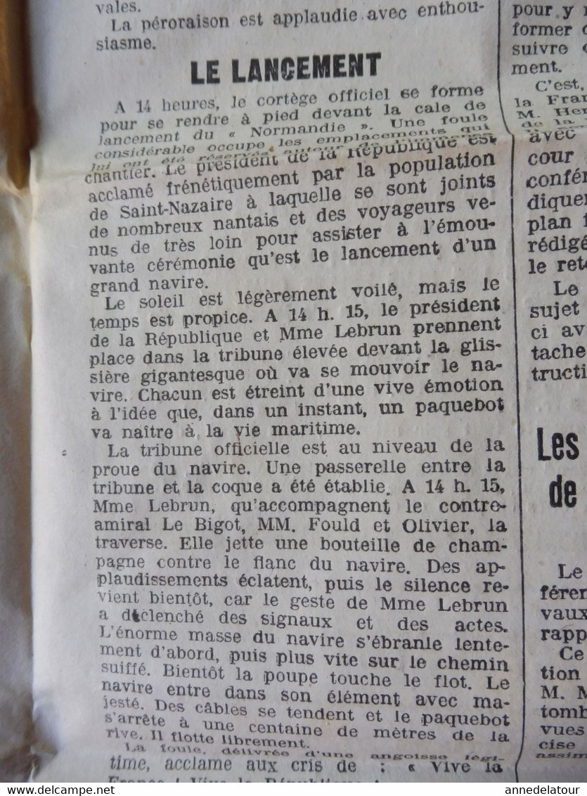 1932 LE PROGRES : Plein Succès Du Lancement Du NORMANDIE ;  Négociation Dans Les Partis Prolétariens ; Publicité ; Etc - Allgemeine Literatur