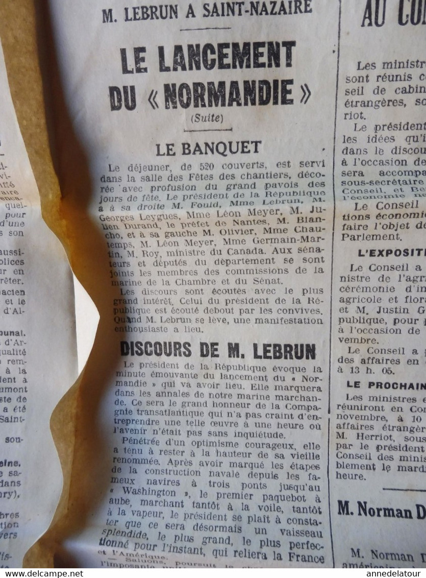 1932 LE PROGRES : Plein Succès Du Lancement Du NORMANDIE ;  Négociation Dans Les Partis Prolétariens ; Publicité ; Etc - Testi Generali