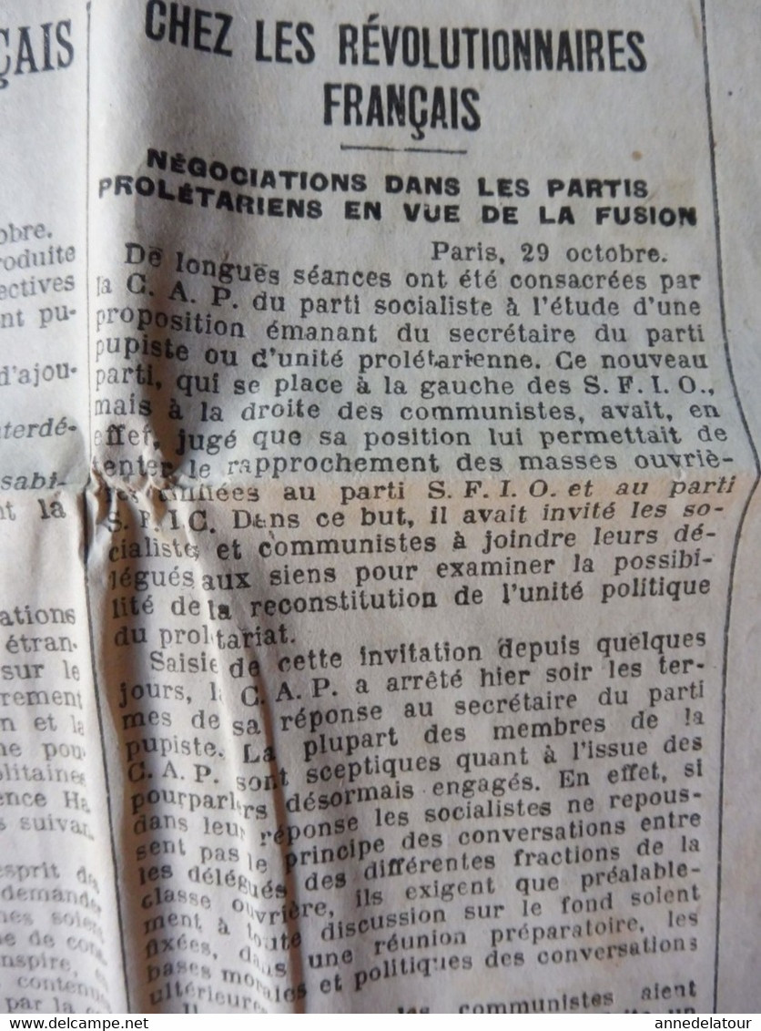 1932 LE PROGRES : Plein succès du lancement du NORMANDIE ;  Négociation dans les partis prolétariens ; Publicité ; etc