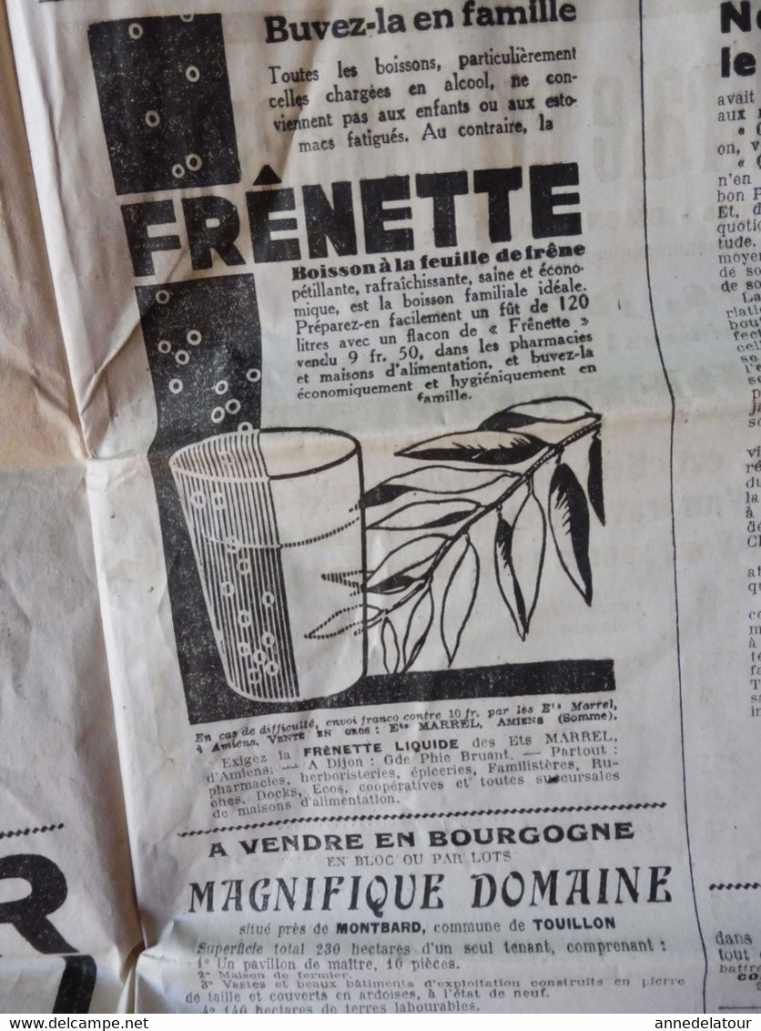 1934 LE PROGRES : Les Carbonari ; Hommage aux victimes du "Dixmude" ; Publicité LA FRÊNETTE ..Buvez-en !  ;etc