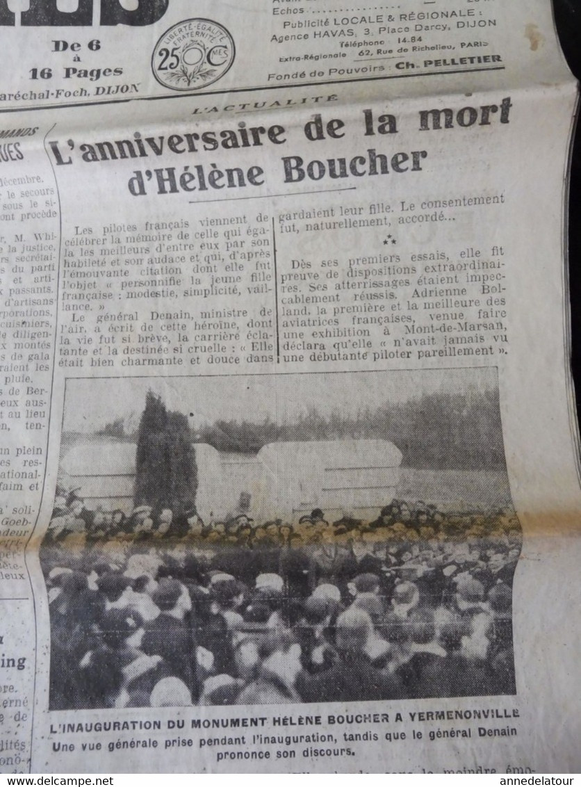 1935 LE PROGRES :  L'anniversaire De La Mort D'Hélène Boucher à Yermenonville  ; Le Procès Stavisky ; Etc - Testi Generali