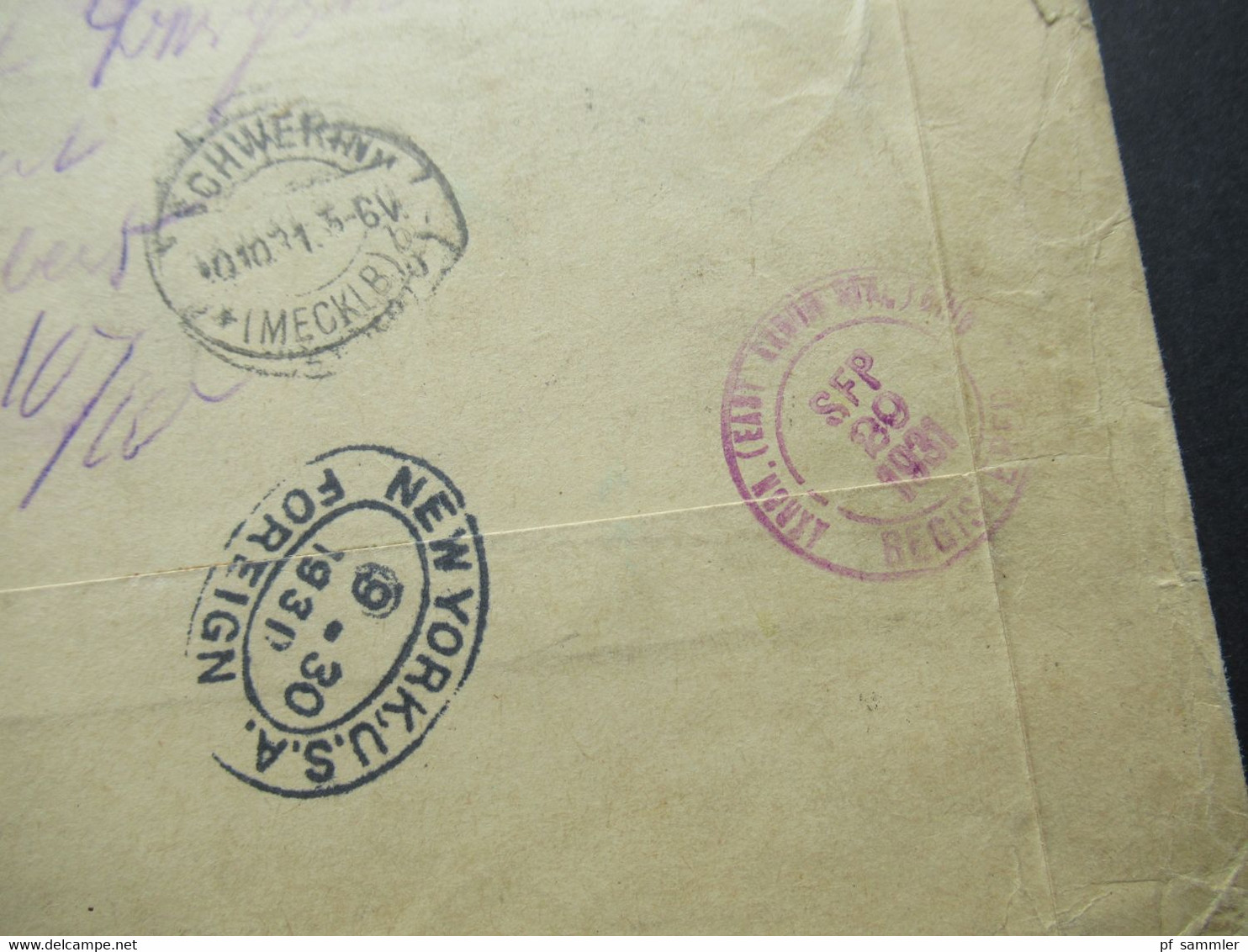 USA 1931 Registered letter nach Schwerin mit Aufkleber Customs (Douane) May be officially opened mit vielen Stempeln