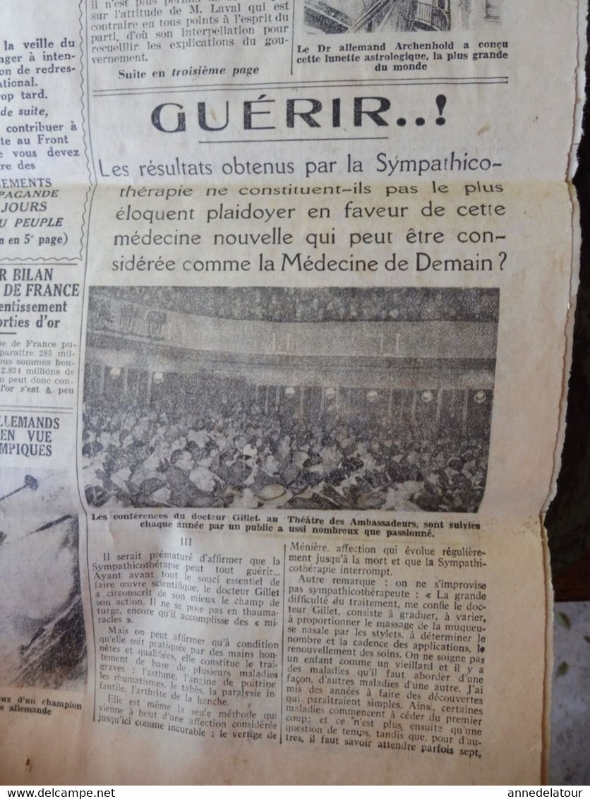 1935 L'AMI DU PEUPLE :  Guérir Avec La SYMPATHICOTHERAPIE , Médecine De Demain  ; Les Parasites Atmosphériques; Etc - Testi Generali