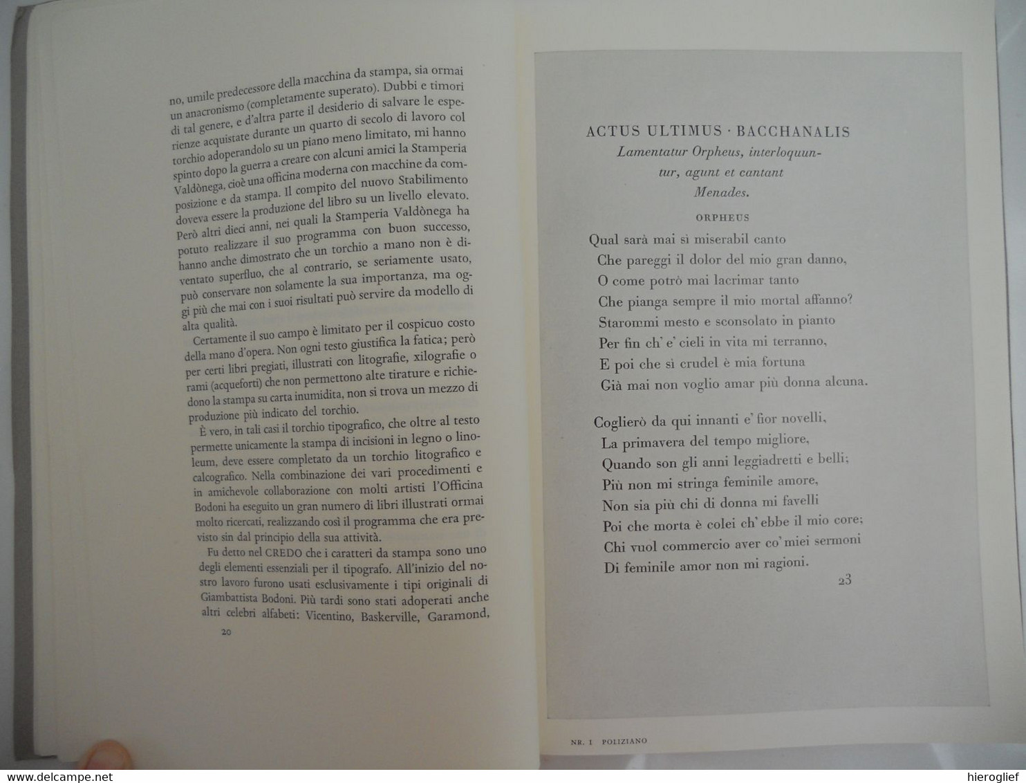 OFFICINA BODONI VERONA 1923 1964 CATALOGUS VD BOEKEN OP DE HANDPERS GEDRUKT Liebaers Reedijk Boekdrukkunst - Oud