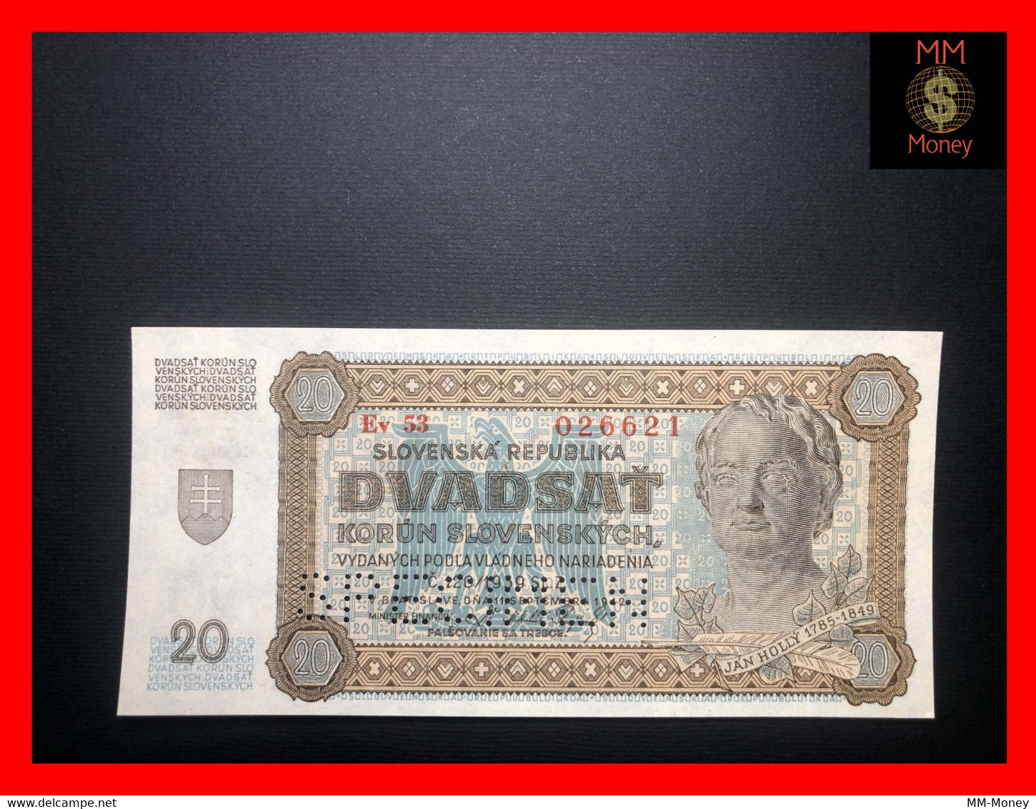 SLOVAKIA  20 Korun  11.9.1942   P. 7 S  Perforated  "specimen"   *rare*    UNC - Slovaquie