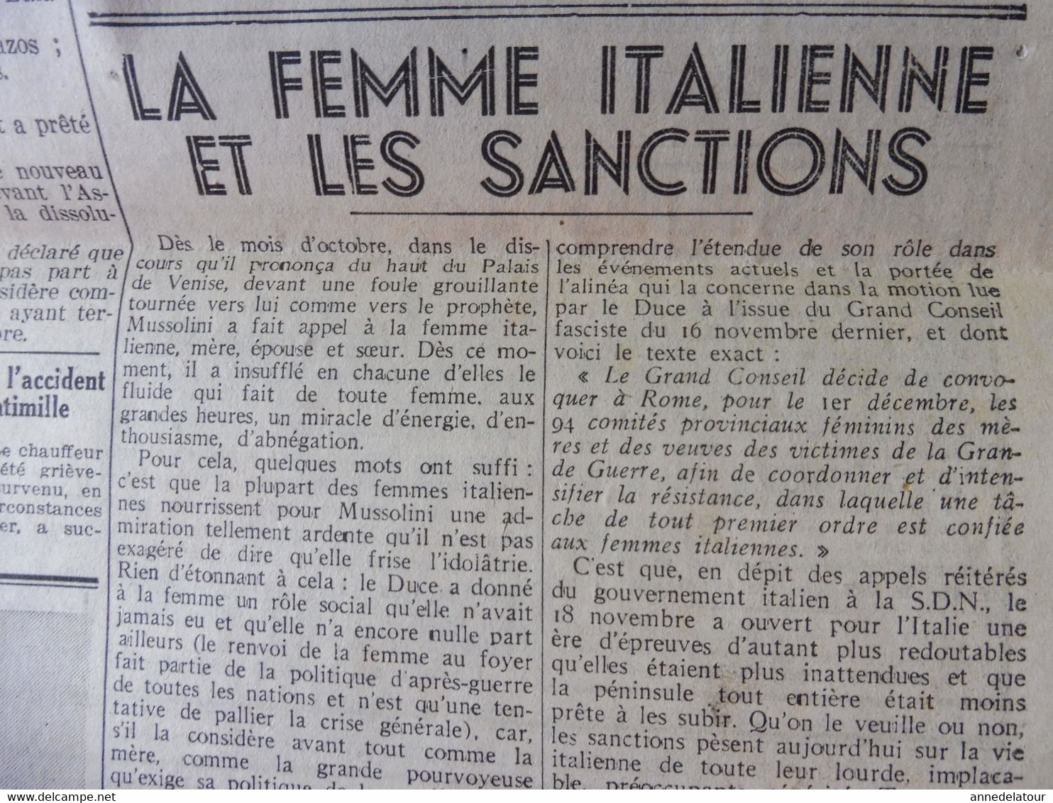 1935 L'AMI DU PEUPLE: Attelage De Lions ; Admiration Ardente Des Femmes Italiennes Pour Mussolini Et Les Sanctions ; Etc - Testi Generali