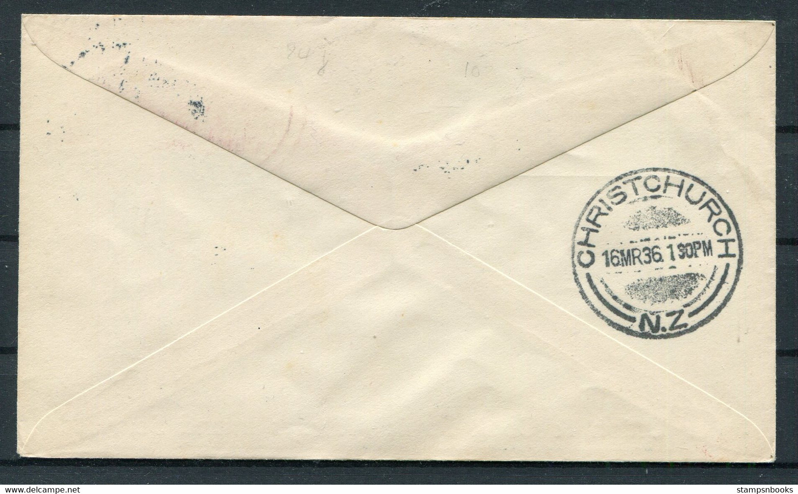 1936 (March 16th) New Zealand First Flight Airmail Cover Dunedin - Christchurch - Poste Aérienne