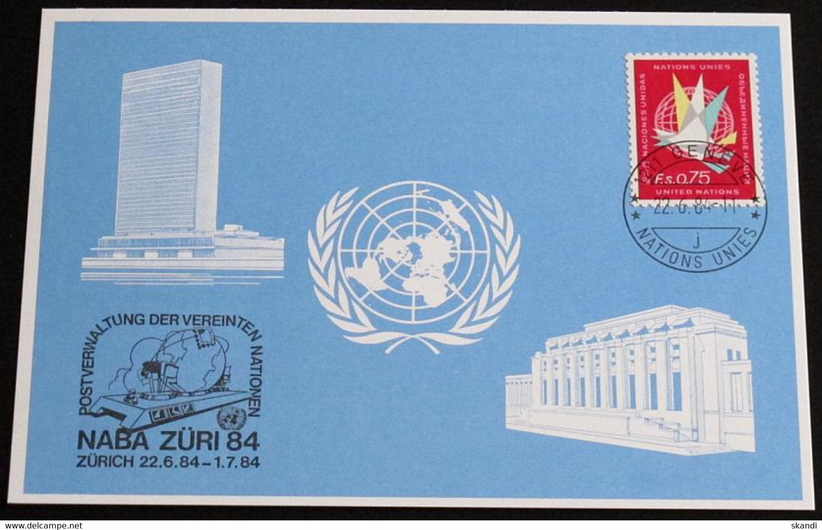 UNO GENF 1984 Mi-Nr. 135 Blaue Karte - Blue Card Mit Erinnerungsstempel NABA ZÜRI 84 ZÜRICH - Briefe U. Dokumente