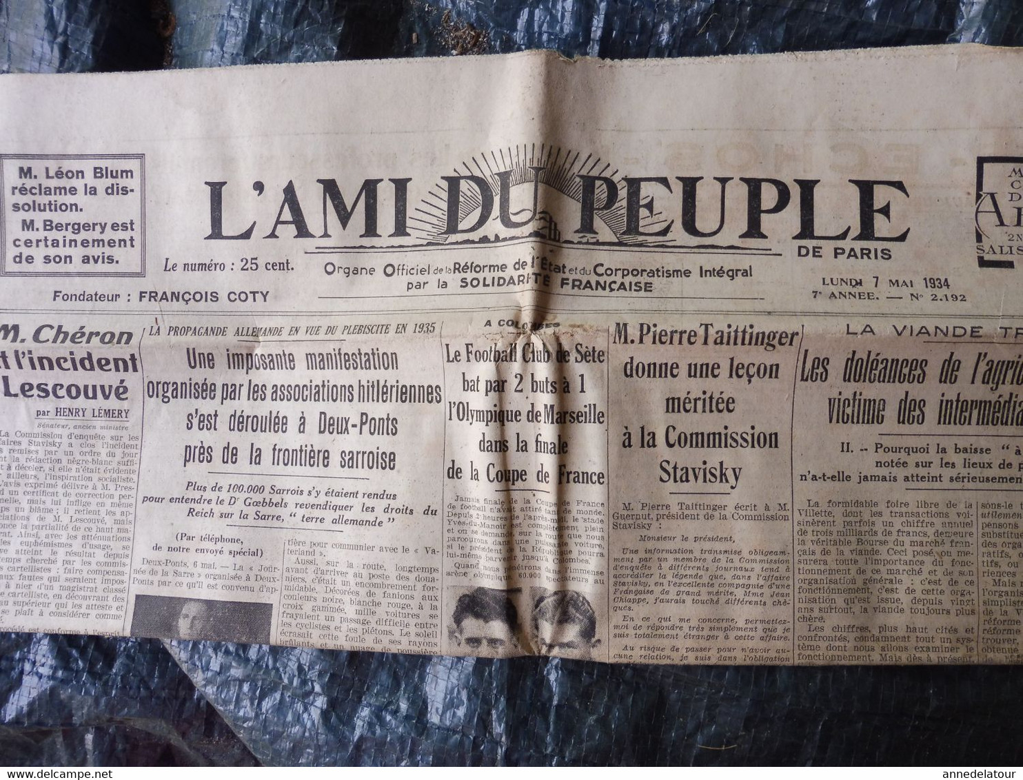 1934 L'AMI DU PEUPLE:  Les Sauveteurs De La Mer à L'honneur ;Manifestation Hitlérienne ; IVe Circuit Auto-moto à Dieppe - Allgemeine Literatur