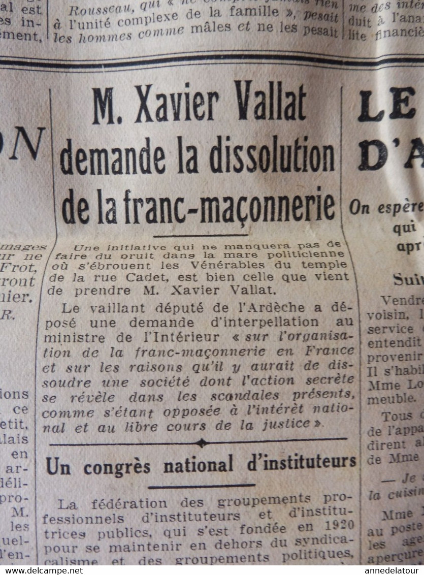 1934 L'AMI DU PEUPLE: Une femme héroïque Dorothy Louise Thomas ;Troubles en Espagne à Somowrostro ; Franc-Maçonnerie;etc