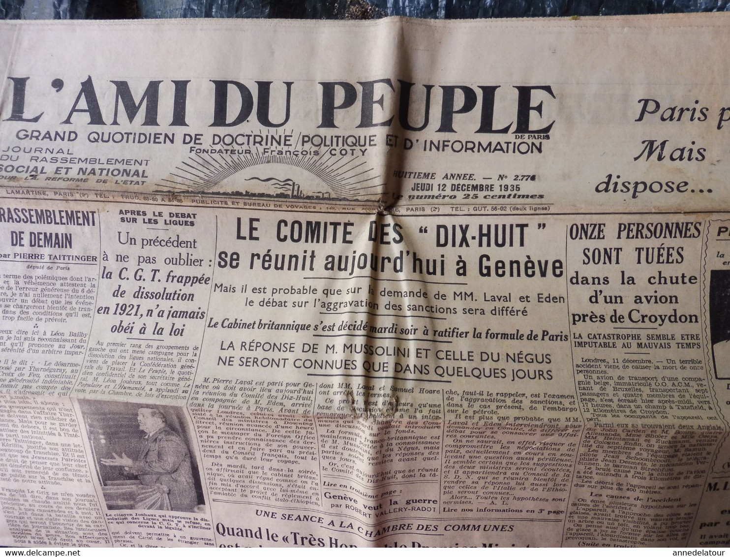 1935 L'AMI DU PEUPLE:Régime Et Hygiène Du Foie ;Terrible Accident D'avion à Croydon ;Guérir Par Sympathicothérapie ; Etc - Allgemeine Literatur