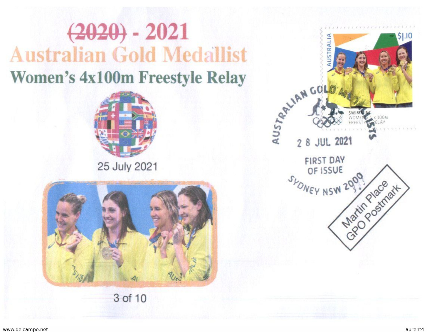 (VV 17 A) 2020 Tokyo Olympic Games - Swimming - Woman's 4x100m Freestlyle Relay Gold (NEW Australia Post Stamp) - Sommer 2020: Tokio