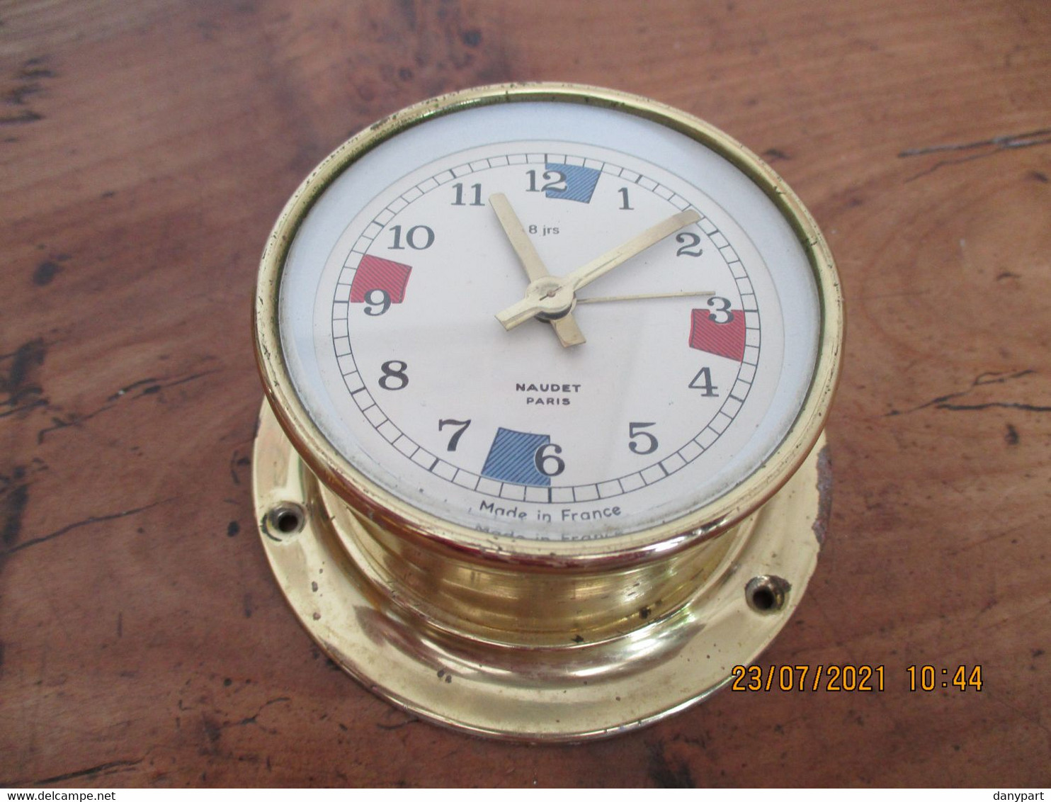 PENDULETTE DE MARINE Naudet - mécanique 8 jours FONCTIONNE  laiton vintage déco bateau REVEIL HORLOGE