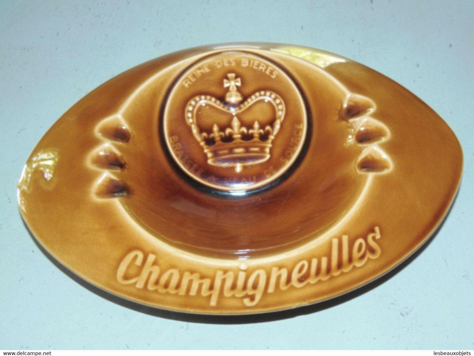 JOLI ANCIEN GROS CENDRIER PUBLICITE BIERES CHAMPIGNEULLES SARREGUEMINES Bistrot Café Déco Collection Vitrine - Porcelain