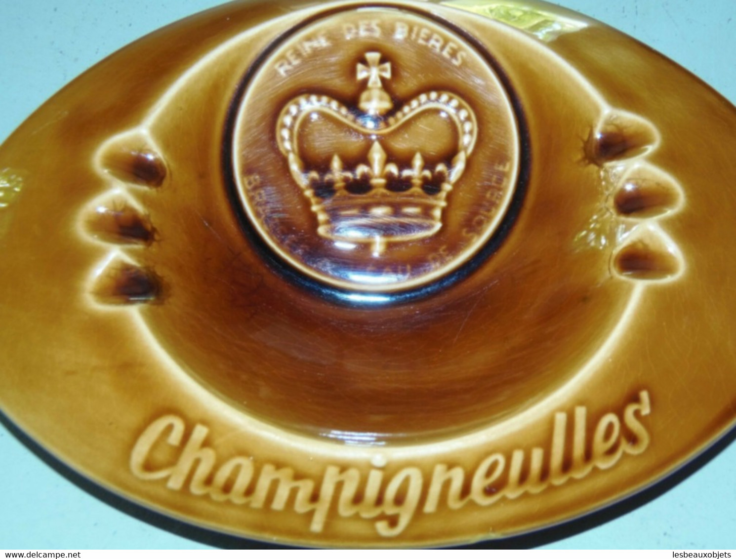 JOLI ANCIEN GROS CENDRIER PUBLICITE BIERES CHAMPIGNEULLES SARREGUEMINES bistrot café déco collection vitrine