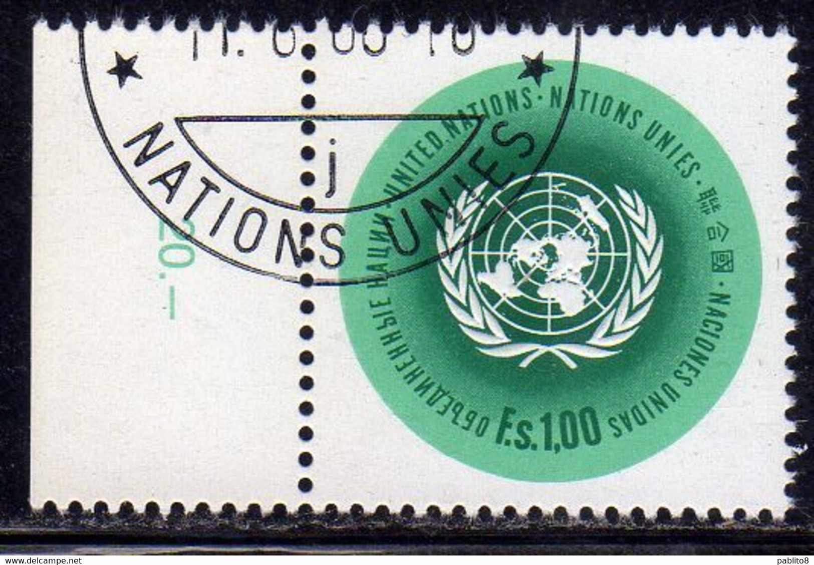 UNITED NATIONS GENEVE GINEVRA GENEVA SVIZZERA ONU UN UNO 1969 1970 EMBLEM EMBLEMA 1.00fr USED OBLITERE' - Oblitérés