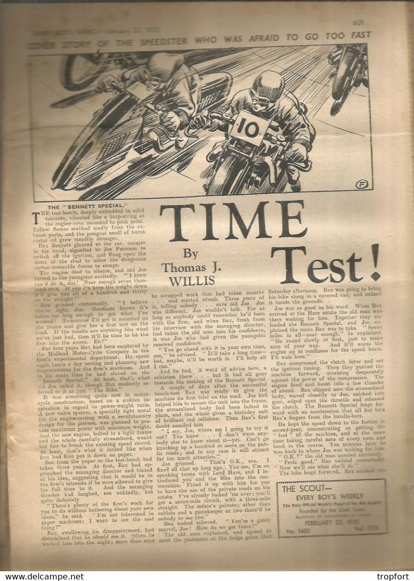 PN / RARE  Revue Ancienne SCOUT 1935  Cover TIME TEST Moto Motocycle  SPEEDSTER - Kultur