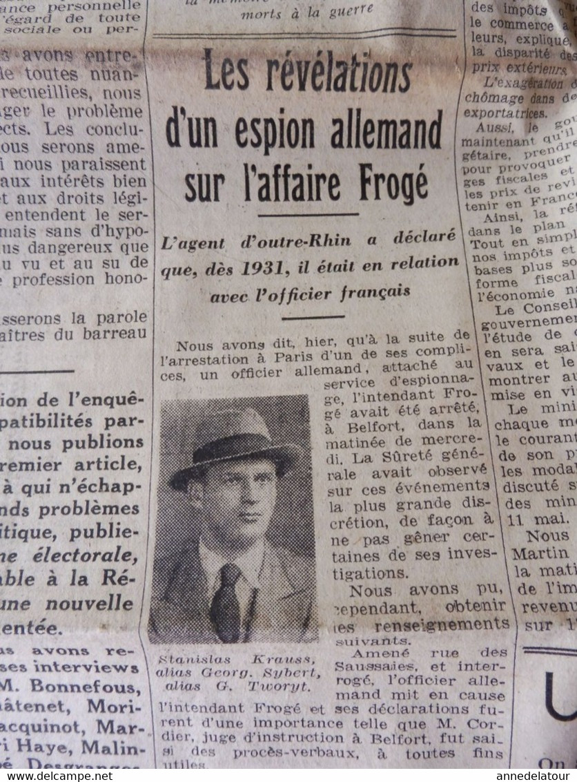 1934 L'AMI DU PEUPLE:Saintes-Anne-d'Auray ,pour les 240000 bretons tués à la guerre ;Espion allemand -Affaire Frogé; etc