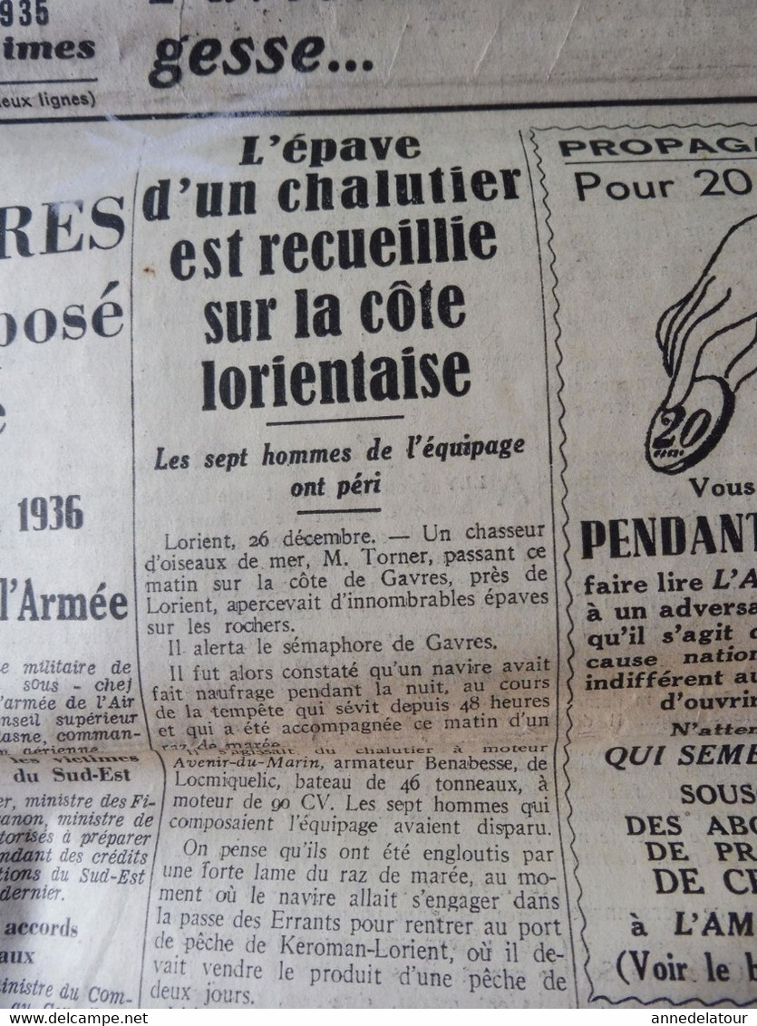 1935 L'AMI DU PEUPLE : Epave Chalutier à Lorient ;Trocadéro ; Reinosa (Espagne); CHINE (Changhaï, Nankin, Hankéou) , Etc - Allgemeine Literatur