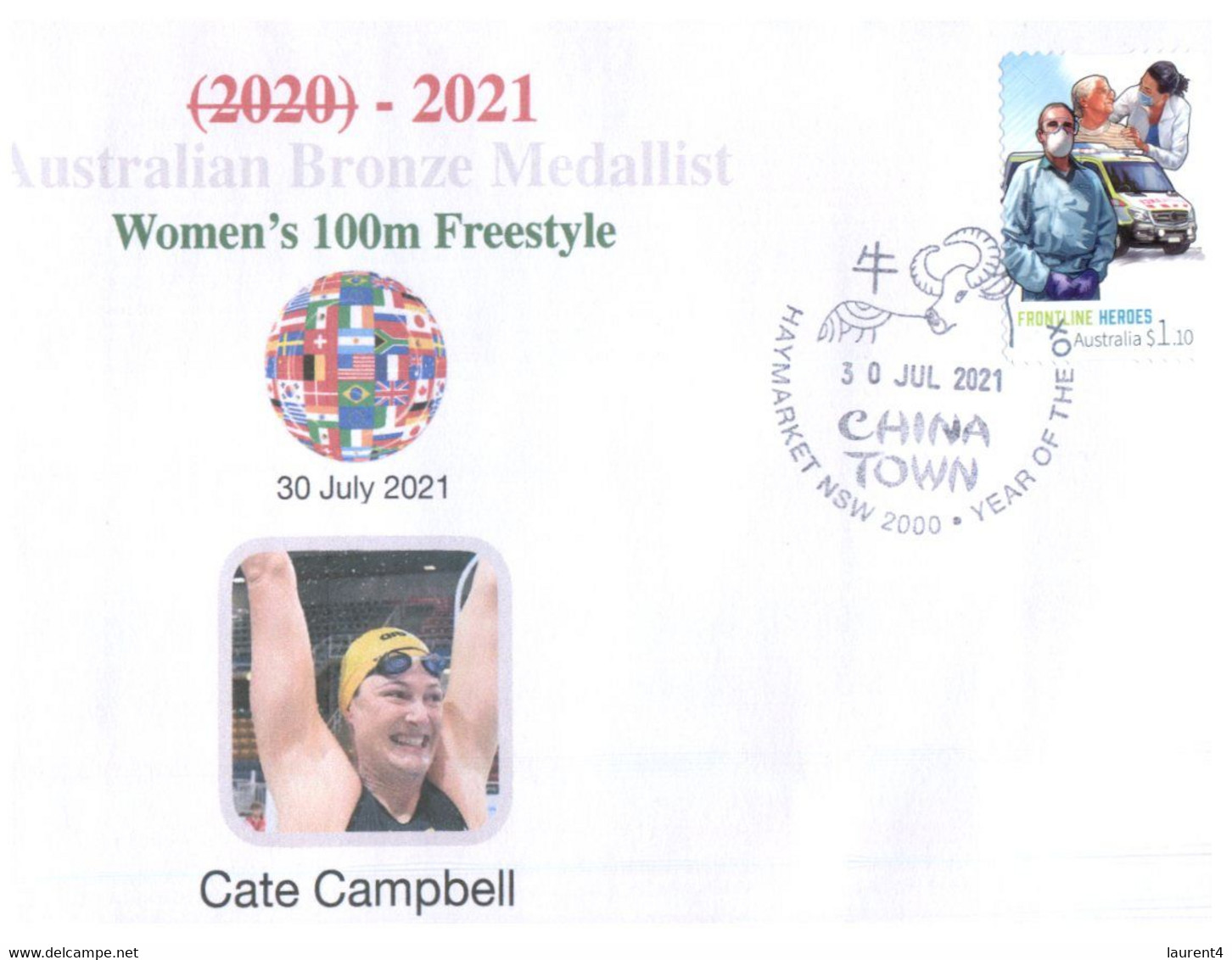 (WW 2) 2020 Tokyo Summer Olympic Games - Australia Bronze Medal - 30-7-2021 - Swimming (Cate Campbell) COVID-19 Stamp - Sommer 2020: Tokio