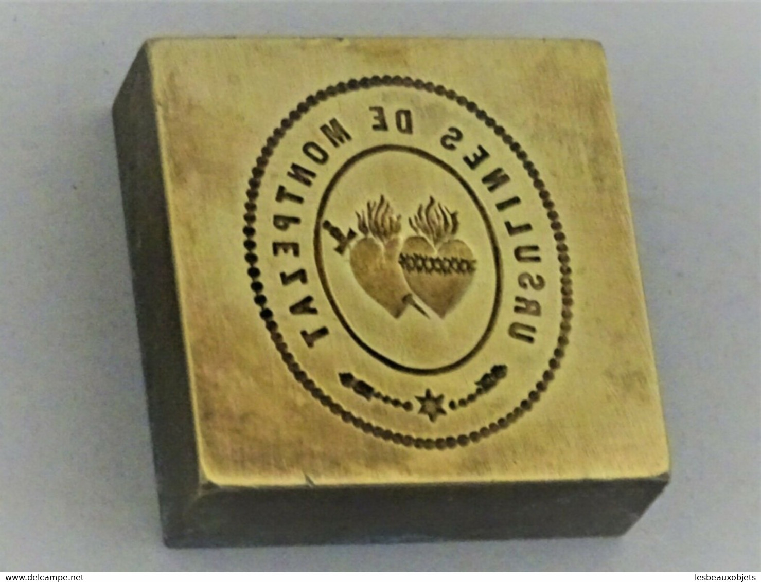 MATRICE BRONZE IMPRIMERIE URSULINES De MONTPEZAT RELIGION 2 COEURS Transpercés - Stempel & Siegel