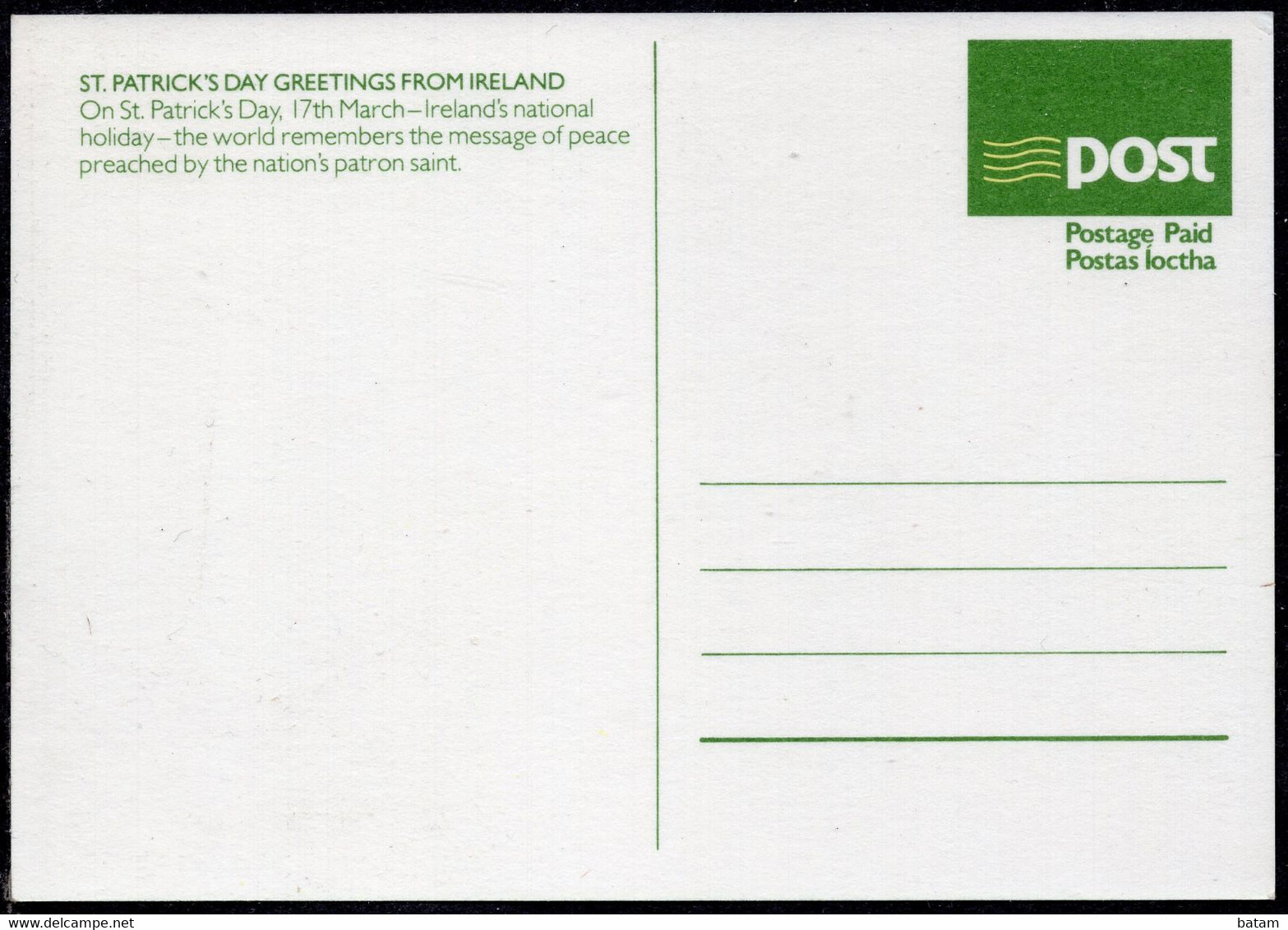 151 - Ireland - St.Patrick`s Day - Postal Stationery - Unused - Entiers Postaux