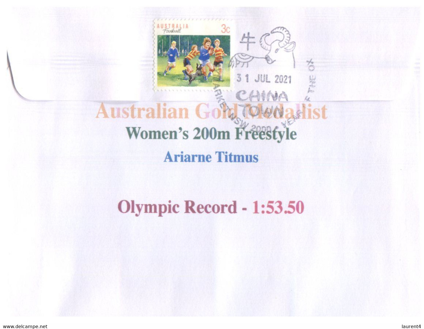 (WW 5 A) 2020 Tokyo Olympic Games - Swimming - Woman's 200m Freestlyle Gold (NEW Australia Post Stamp) Ariarne Titmus - Sommer 2020: Tokio