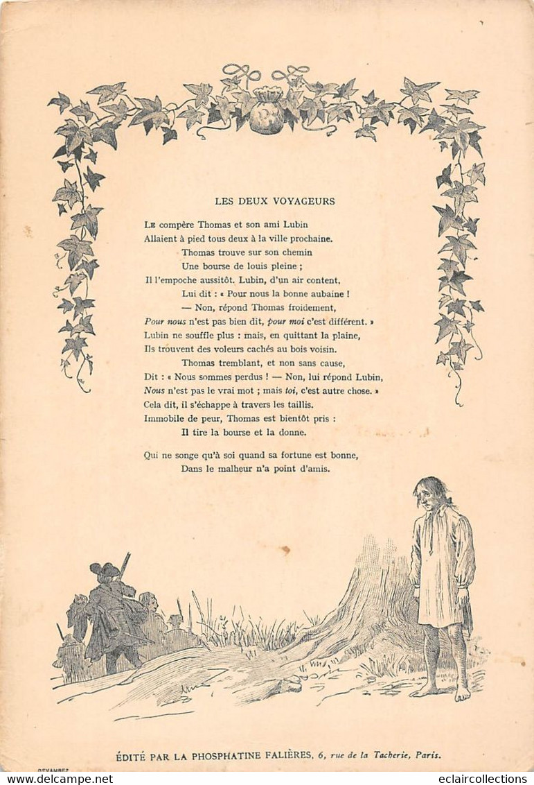 Image; 19x13.  Fable De Florian  Les Deux Voyageurs     Dessin De M. Leloir  (voir Scan) - Autres & Non Classés