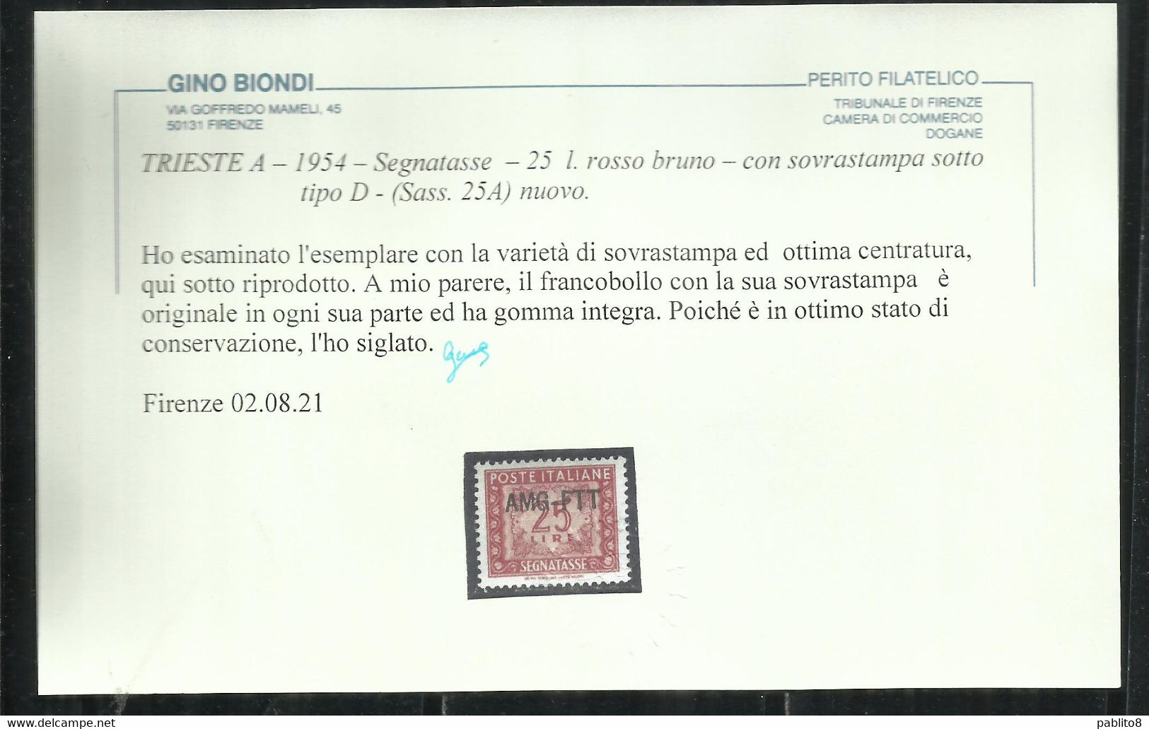 TRIESTE A 1954 AMG-FTT NUOVO TIPO DI SOPRASTAMPA OVERPRINTED SEGNATASSE POSTAGE DUE TASSE TAXE LIRE 25 MNH CENTRATO - Portomarken