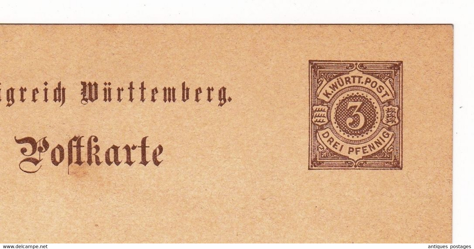 Allemagne Württemberg Entier Postal Postkarte - Entiers Postaux