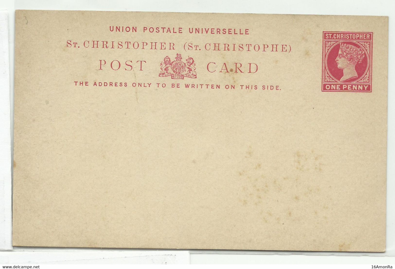 ST CHRISTOPHER E.P. Carte Postal Stationery Card 1p. Red On Cream, Mint.  Very Fresh.   Belle Fraîcheur.   TB - W1110 - St.Christopher-Nevis & Anguilla (...-1980)