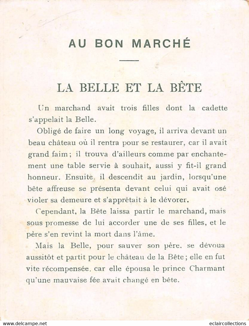 Image; 13.5 X 10.5 Cm   Publicité  Au Bon Marché   La Belle Et La Bête      (voir Scan) - Sonstige & Ohne Zuordnung