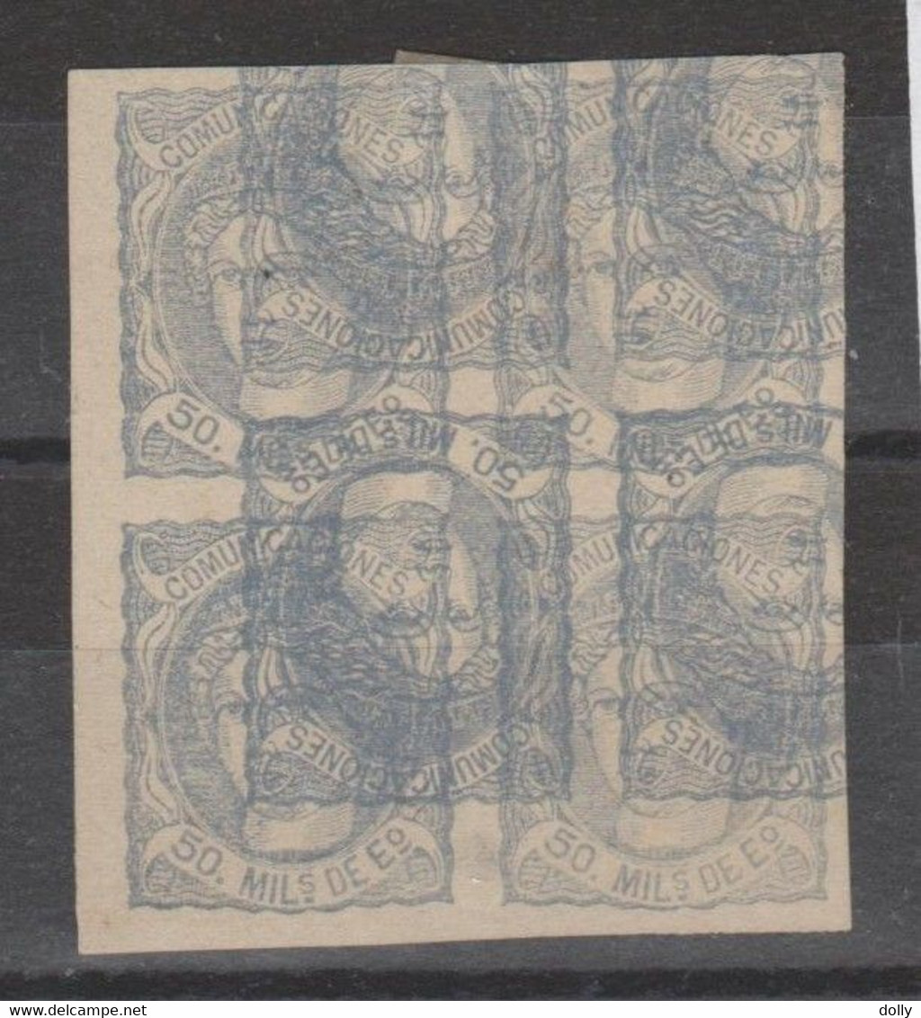 TIMBRES DE L ESPAGNE  1870- Nr 107(*) BLOC DE 4 TIMBRES VARIETEES DOUBLE FRAPPE DONT 1 A L ENVERS   COTE  648.00  € - Unused Stamps