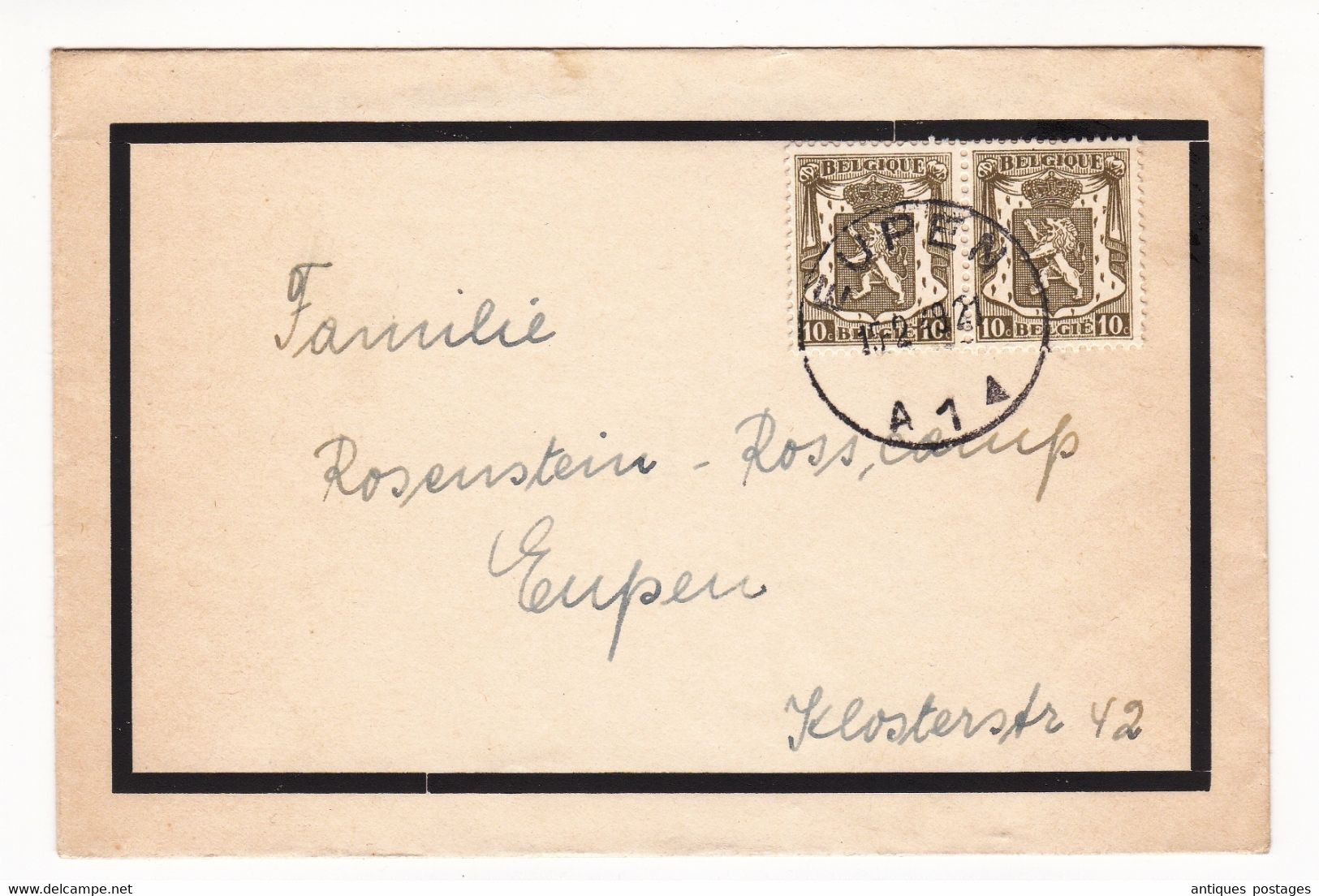 Lettre 1921 Eupen Belgique Paire Lion Héraldique Lettre + Carte Herzliche Teilnahme - 1929-1937 Heraldieke Leeuw