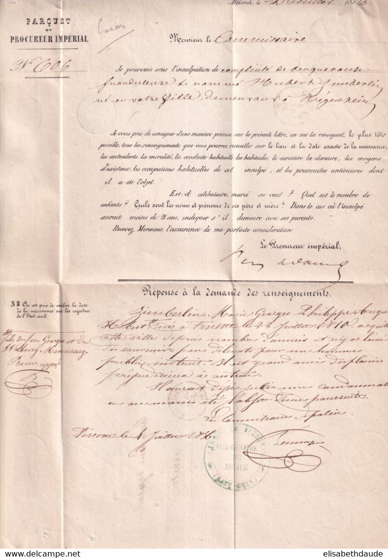 1856 - HAUT-RHIN - LETTRE En FRANCHISE ALLER Et RETOUR (ALTKIRCH / FERRETTE) Avec T15 - Frankobriefe