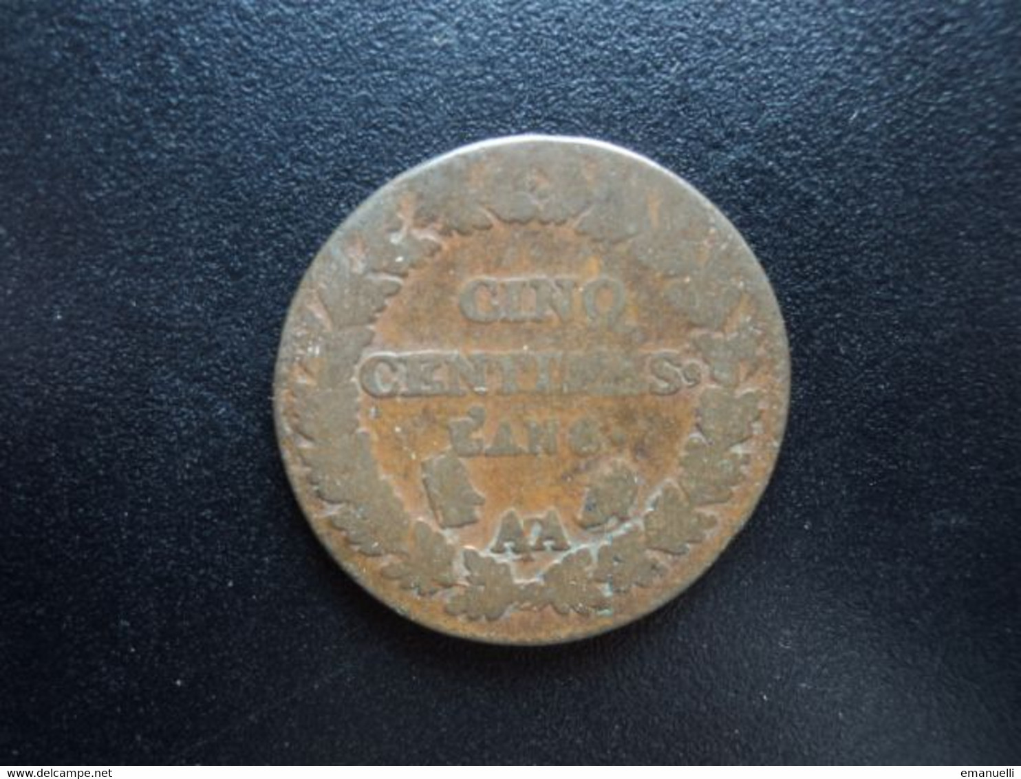 FRANCE : CINQ CENTIMES  L'AN 8 / 5 AA / T Dauphin / Ancre  *  F.115;57 / G.126a / KM 640.2     B 8 ** - 1795-1799 French Directory