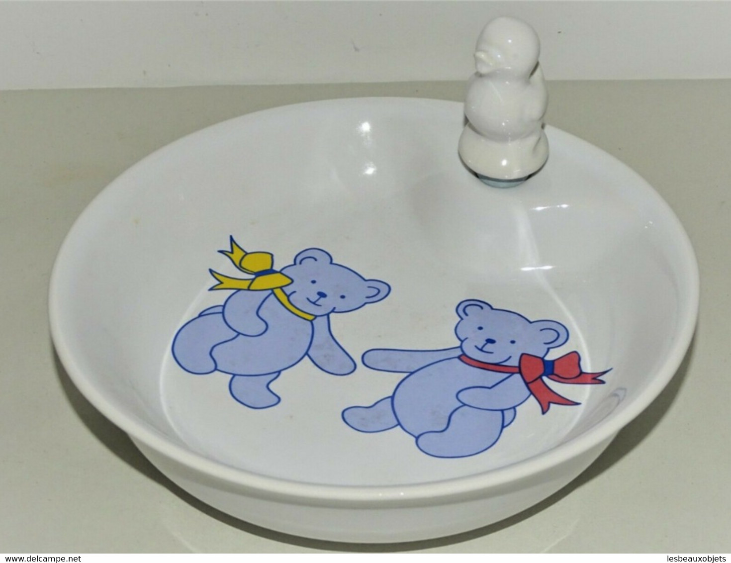 ASSIETTE BOUILLIE PORCELAINE REVOL 2 NOUNOURS 1 Noeud Jaune Et 1 Rose Déco - Gien (FRA)