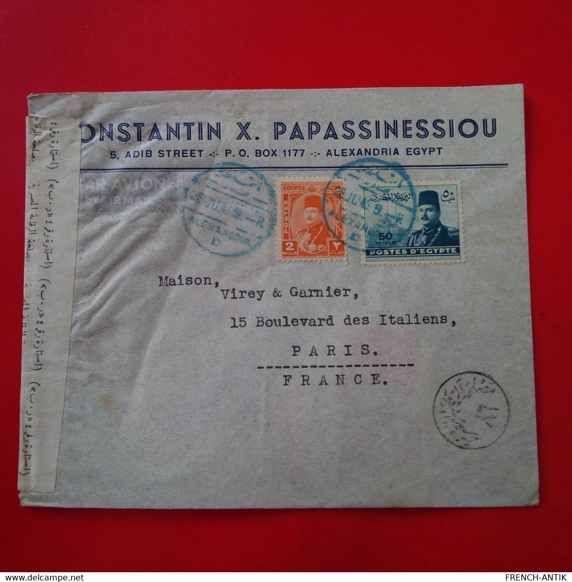 LETTRE ALEXANDRIA CONSTANTIN X PAPASSINESSIOU POUR PARIS - 1866-1914 Khedivate Of Egypt