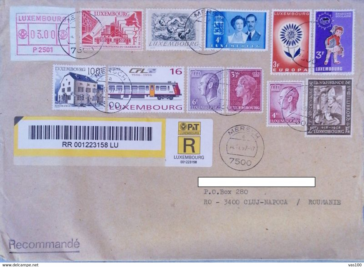 ROYALS, ARCHITECTURE, TRAIN, SWIMMING, EUROPA, STUDENT, STAMPS ON REGISTERED COVER, 1997, LUXEMBOURG - Brieven En Documenten