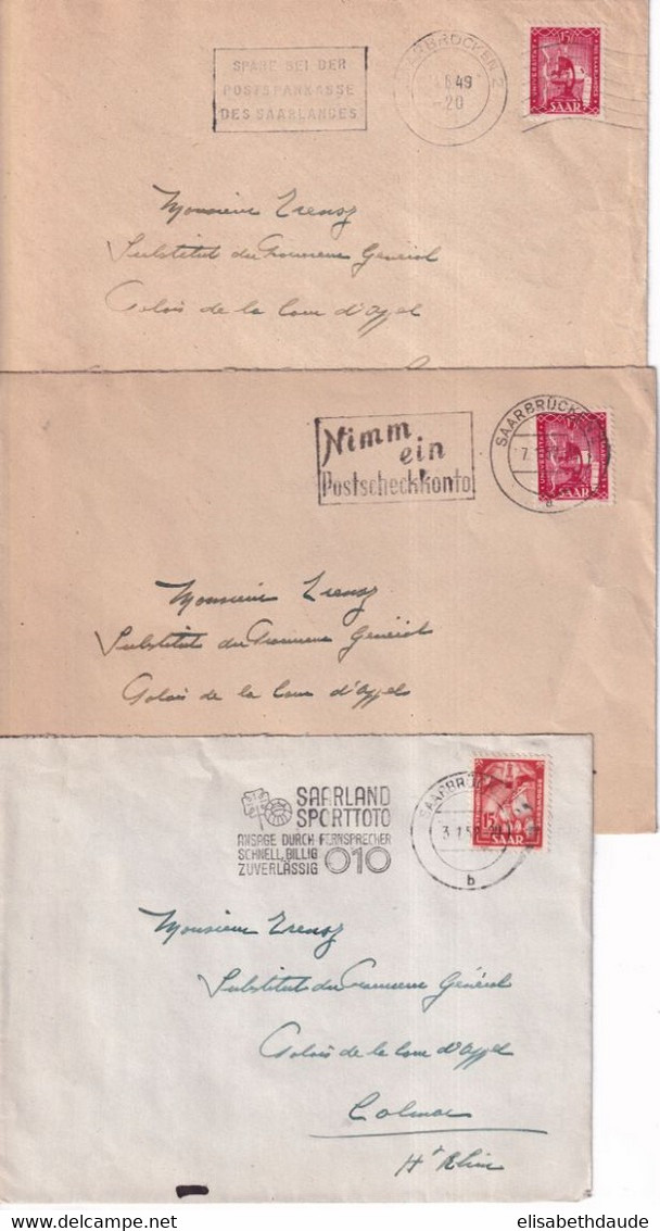 SAAR / SARRE - 1949/1952 - OMEC - 3 ENVELOPPES De SAARBRÜCKEN Avec MECA DIFFERENTES => COLMAR - Briefe U. Dokumente