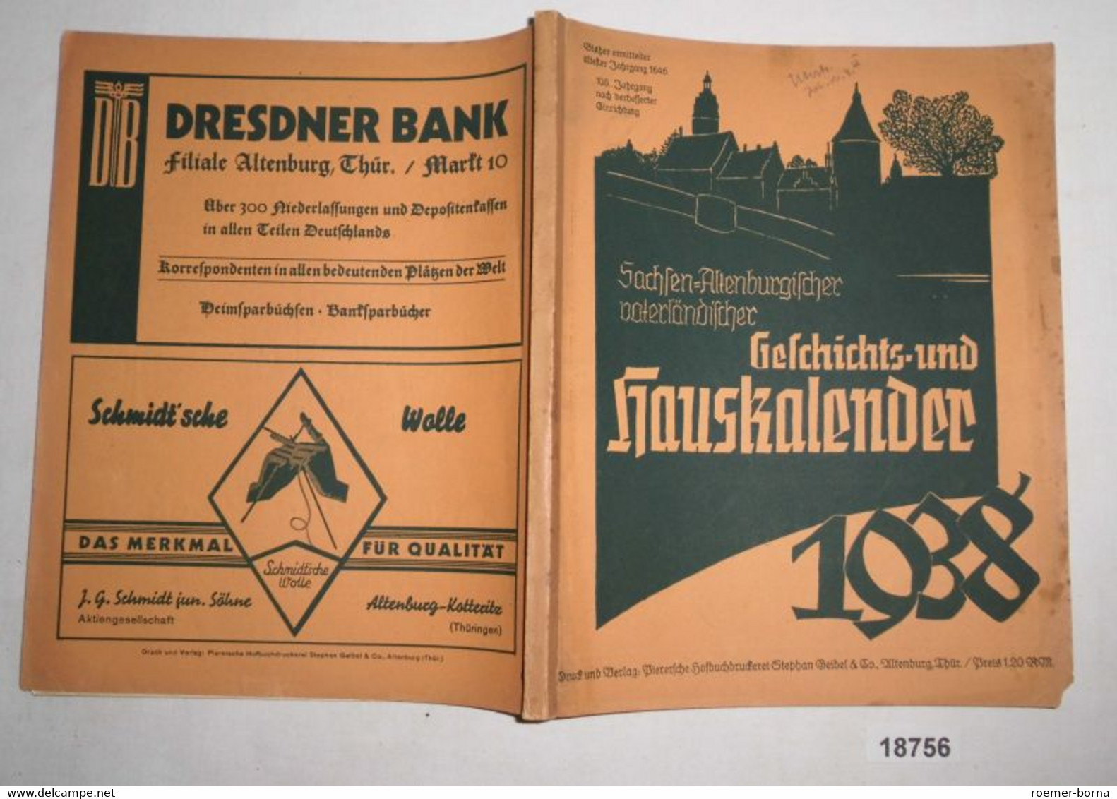 Sachsen-Altenburgischer Vaterländischer Geschichts- Und Hauskalender 1938 - Kalender