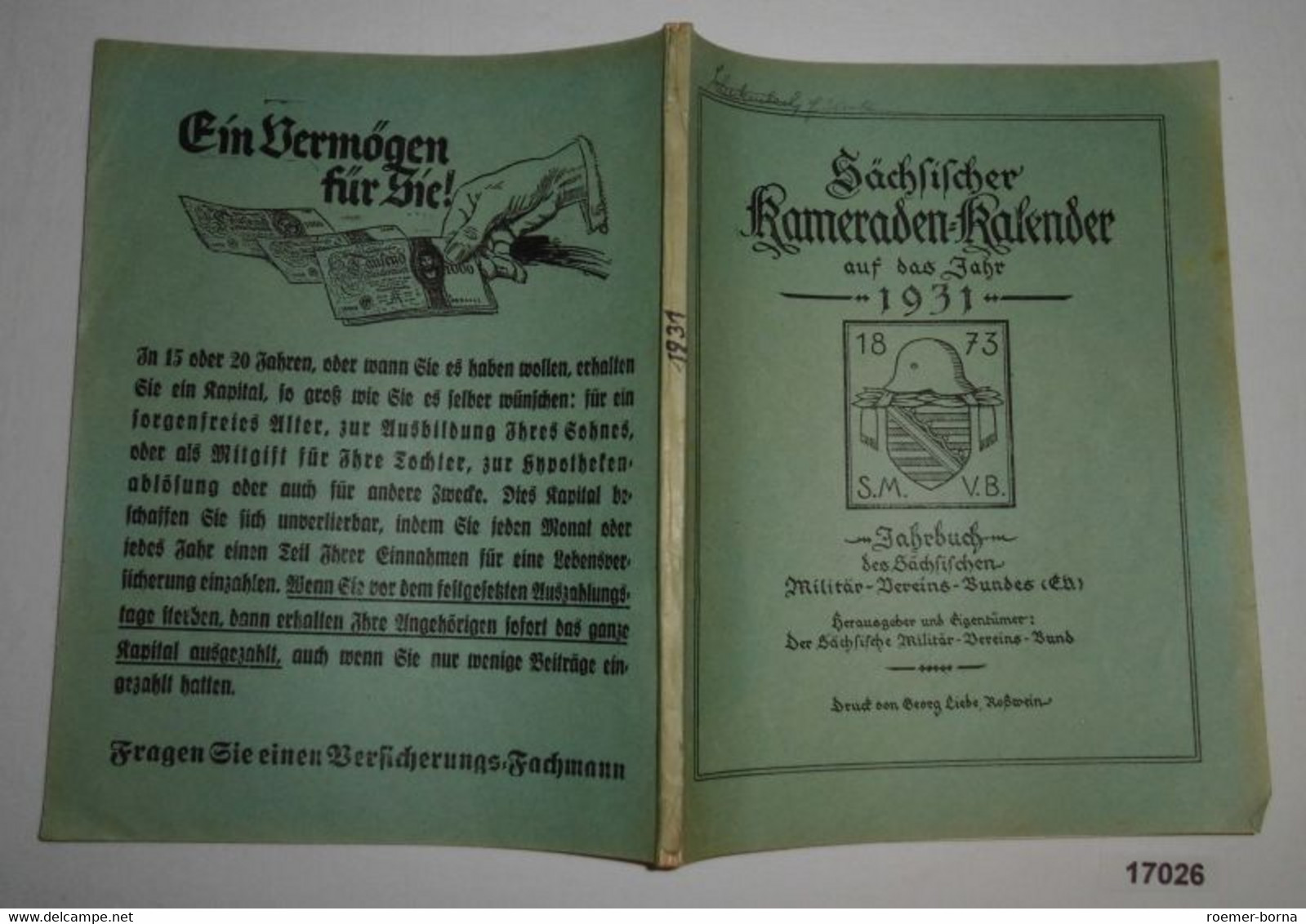 Sächsischer Kameraden-Kalender Auf Das Jahr 1931 - Jahrbuch Des Sächsischen Militär-Vereins-Bundes (E.V.) - Calendars