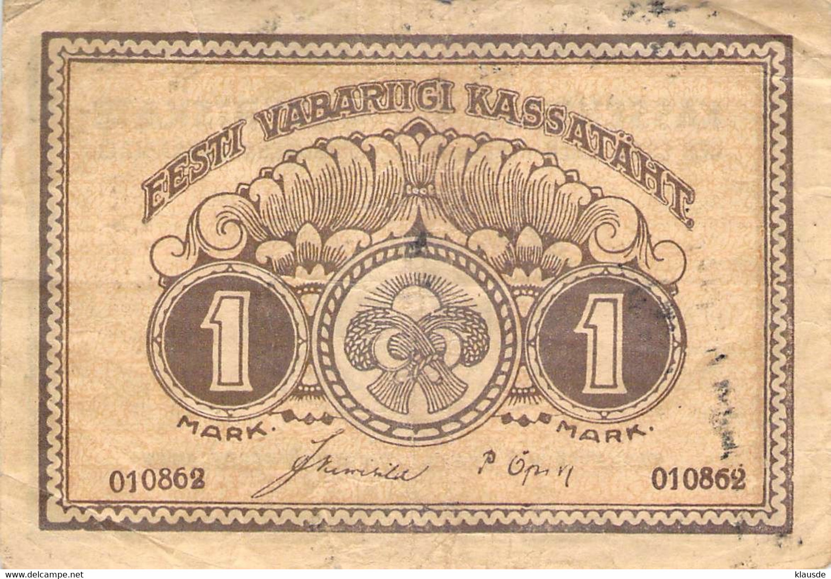 Estonia 1 Mark Geldschein, 1919 VF/F (III) - Estonia