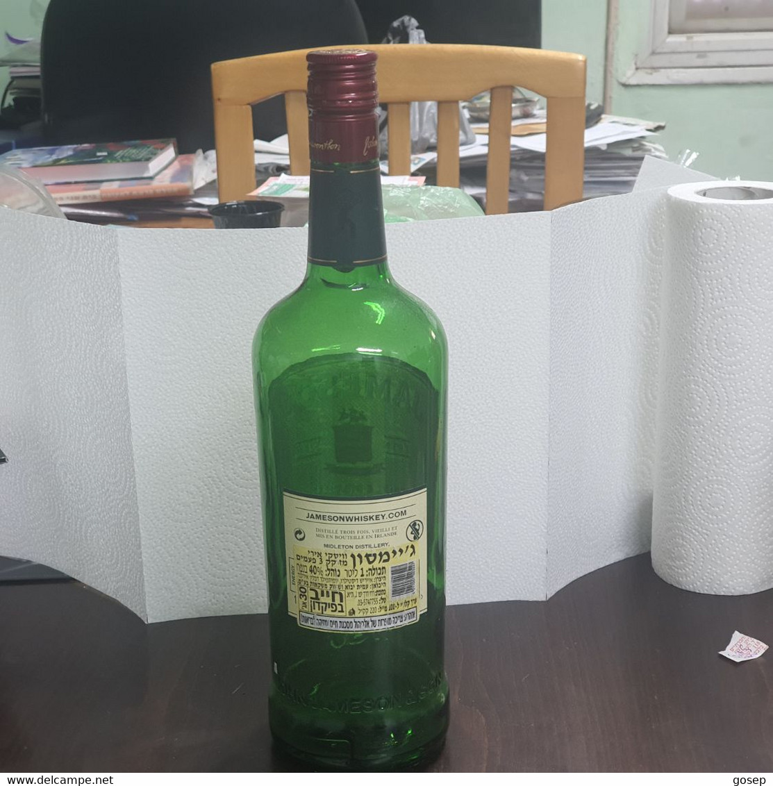 IRELAND-JAMESON-IRISH WHISKEY-(Hebrew Label-rite)-(The Caption Different Back)(alcohol-40%) (Capacity1liter)-used Bottle - Whisky