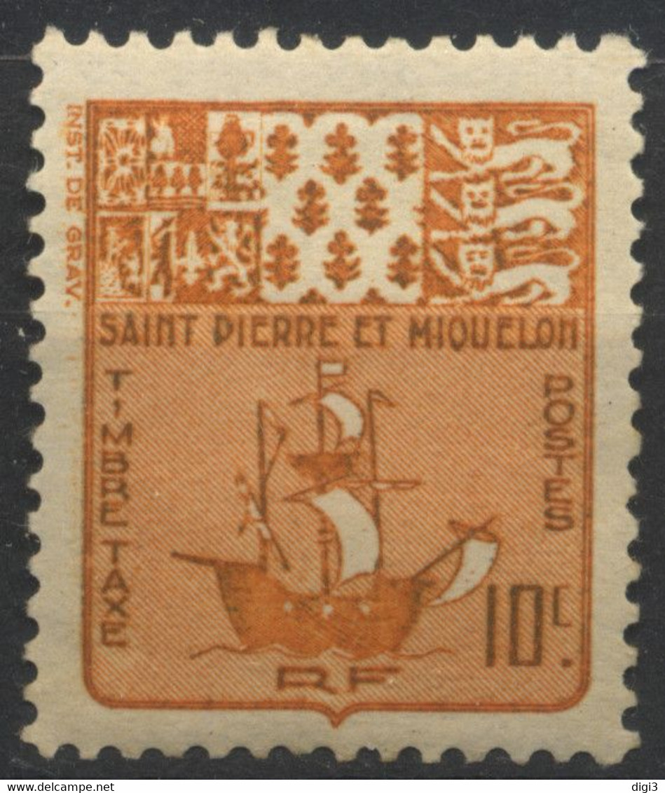 St.Pierre Et Miquelon, 1947, Timbre Taxe, Bateau De Pêche, 10 C., Neuf MH* - Portomarken