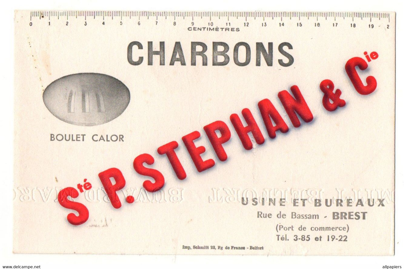 Buvard Charbons Bouler Calor Société P. Stephan & Cie à Brest - Format : 21x13.5 Cm - C