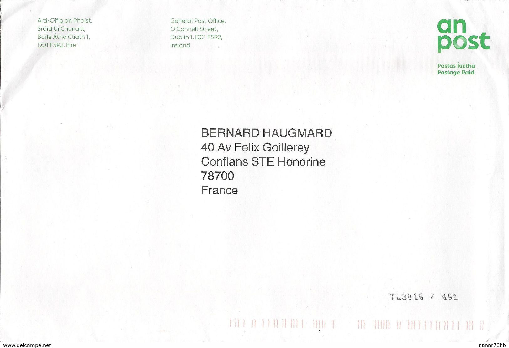 Lettre De 2021, En Postage Paid (port Payé) De Service Du Service Des Postes Irlandais - Briefe U. Dokumente